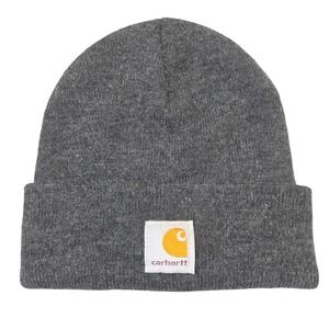 Carhartt Youth Beanie Charcoal Gray Rib Knit Hat One Size Kids Logo Outdoors